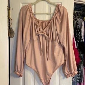 Blush faux tie front body suit
